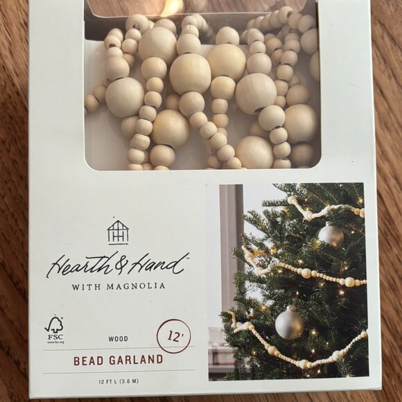 Hearth and Hand With Magnolia Wood Bead Garland - 12 Ft Natural HOLIDAY TREE - Picture 1 of 2